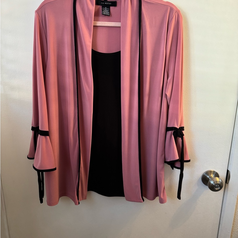 Lize McCoy Pink and Black Drape Cardigan with Black Attached Top